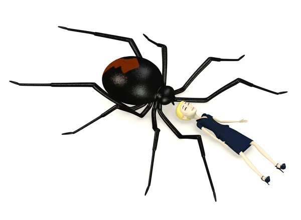 3D vykreslení kreslené postavičky s black widow spider — Stock fotografie