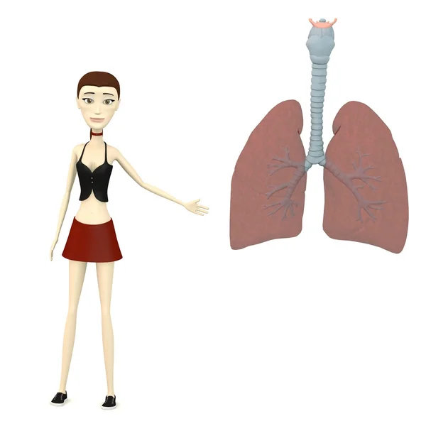 Rendering 3d del personaggio dei cartoni animati con polmoni — Foto Stock