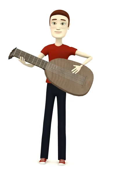 3d render of cartoon character with lute — Stock Photo, Image