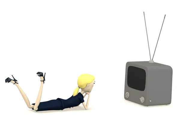 3D-Darstellung der Zeichentrickfigur mit Retro-Fernseher — Stockfoto