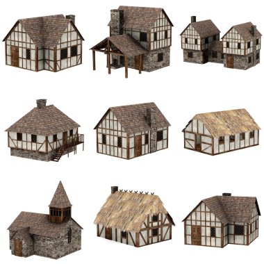 Ortaçağ evleri - 3d topluluğu