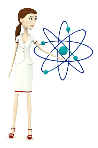 3D візуалізація мультиплікаційного персонажа з атомом — стокове фото