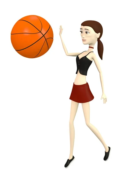 3D render van stripfiguur met basket-ball — Stockfoto