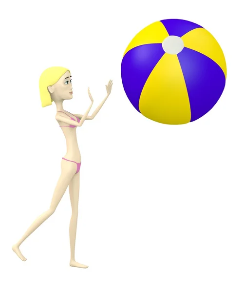 3d render of cartoon character with beach ball — Stock Photo, Image