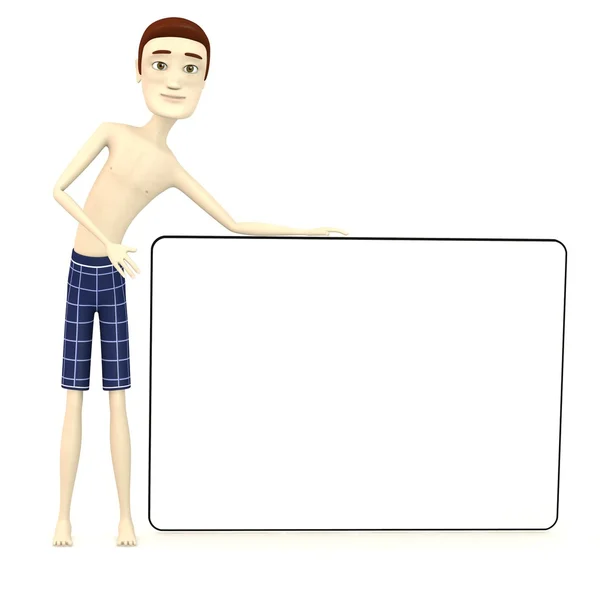 3d renderização de nadador masculino com placa vazia — Fotografia de Stock