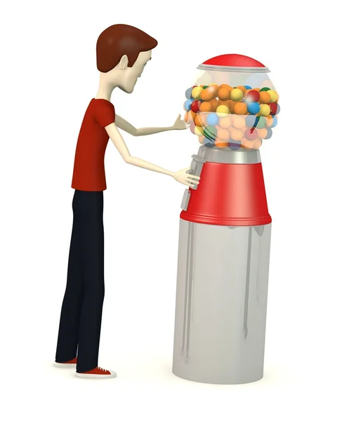 3D vykreslení kreslené postavičky s žvýkačka stroj — Stock fotografie