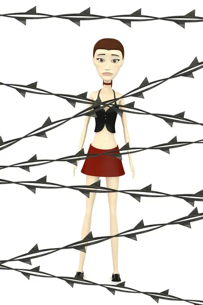 3d render of cartoon character with barbed wire — Stock Photo, Image