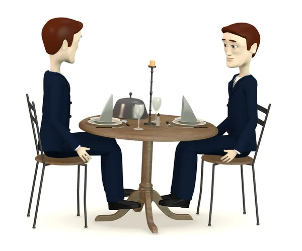 レストランに座っている漫画のキャラクターの 3 d レンダリング — ストック写真