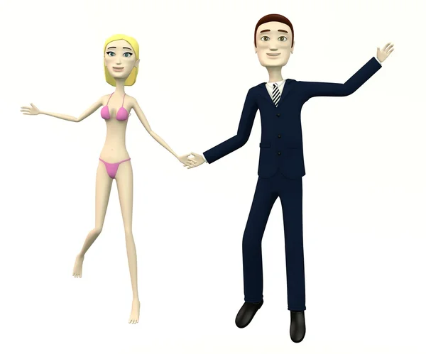 3D render van gelukkig stripfiguren dansen — Stockfoto