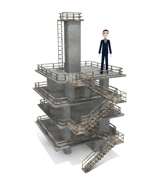 3D renderowania postać z kreskówek na wieży przemysłowe — Zdjęcie stockowe