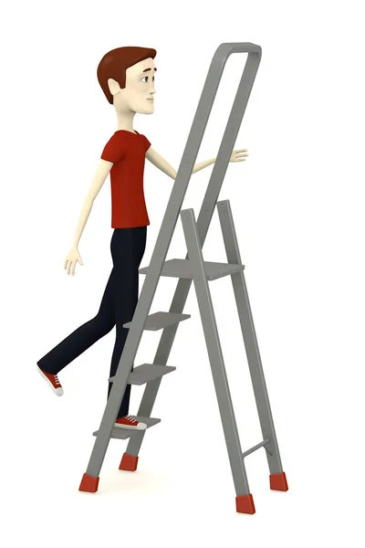 3d renderização de personagem de desenho animado em uma escada — Fotografia de Stock