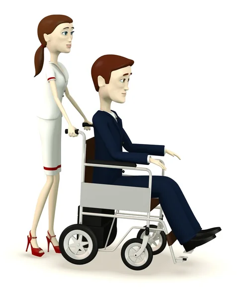 Renderização 3d de personagem de desenho animado na cadeira de rodas manual — Fotografia de Stock
