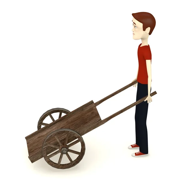 3d renderizado de personaje de dibujos animados con carro medieval — Foto de Stock