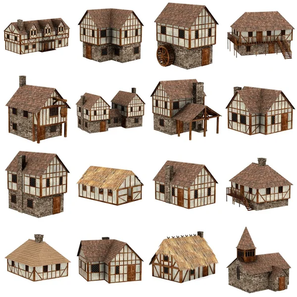 Колекція середньовічних будинків - 3d — стокове фото