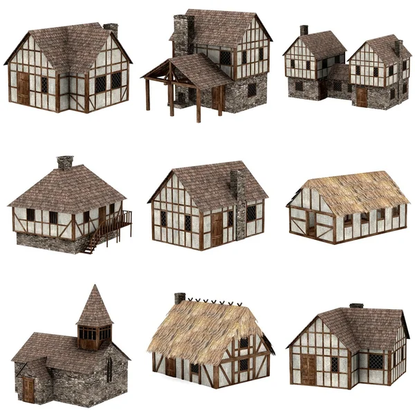 Collection of medieval houses - 3d — Stock Photo, Image