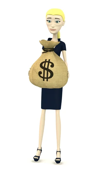 Rendering 3d del personaggio dei cartoni animati con moneybag — Foto Stock