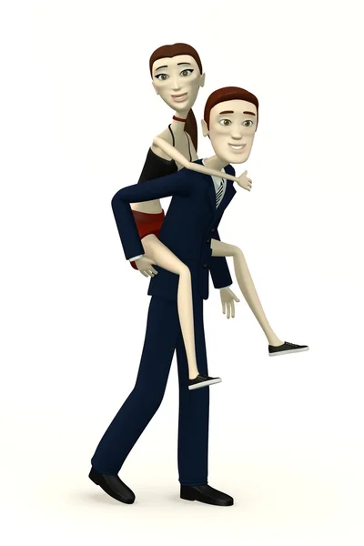 3d render of cartoon character carrying woman — Stock Photo, Image