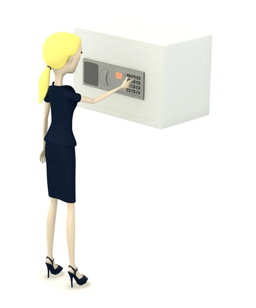 3d render of cartoon character with safe — Stock Photo, Image