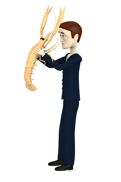 3D vykreslení kreslené postavičky s krevetami — Stock fotografie