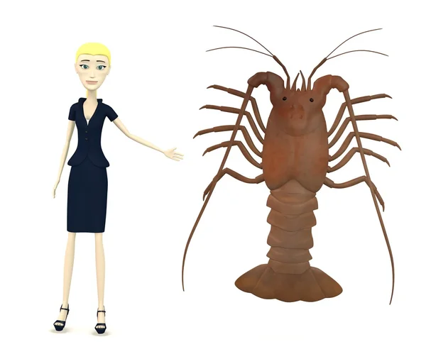 3d rendu de personnage de dessin animé avec homard épineux — Photo