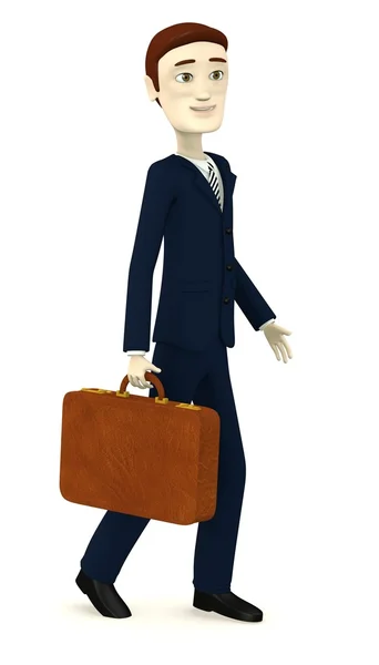 3D визуализация персонажа мультфильма с чемоданом — стоковое фото