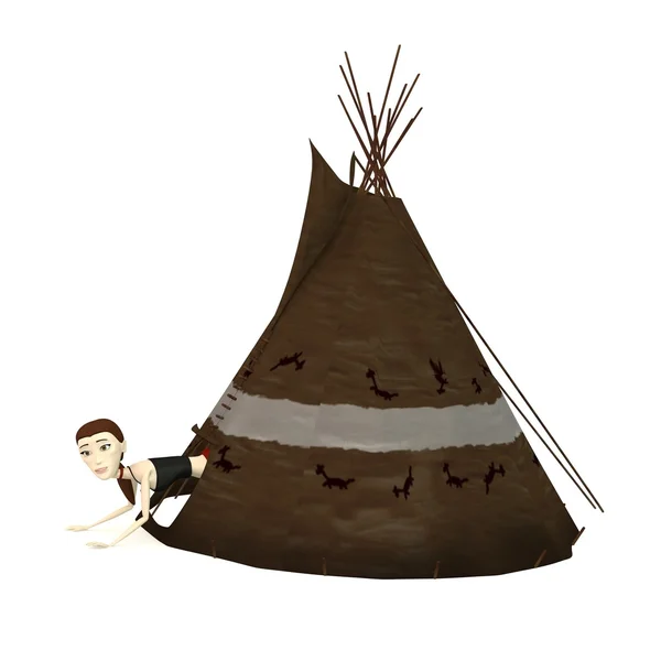 3d render of cartoon character in teepee — Stock Photo, Image