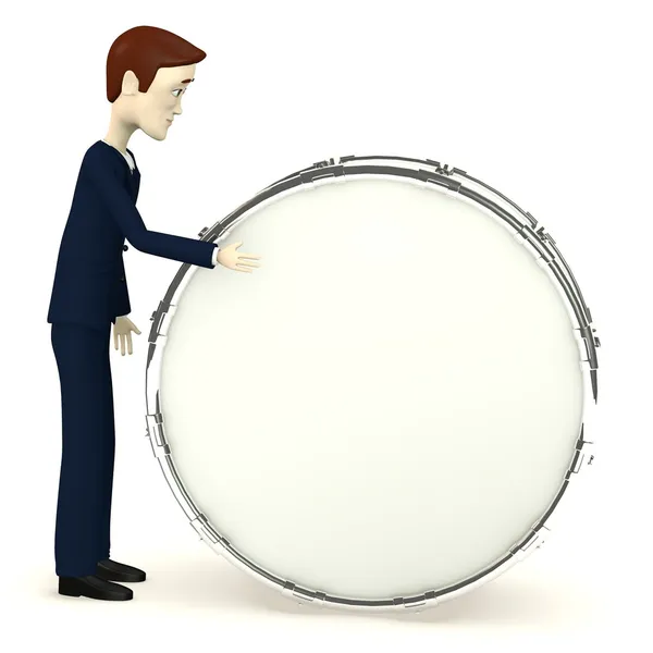 Rendering 3D del personaggio dei cartoni animati che suona il tamburo — Foto Stock