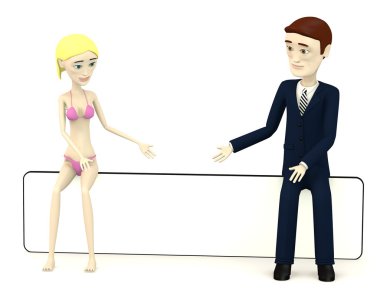 çizgi film karakterleri ile boş tahta 3D render