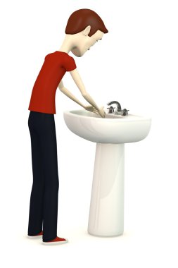 3D render Havzası ile çizgi film karakteri