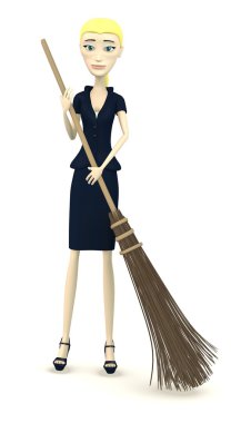 çizgi film karakteri besom ile 3D render