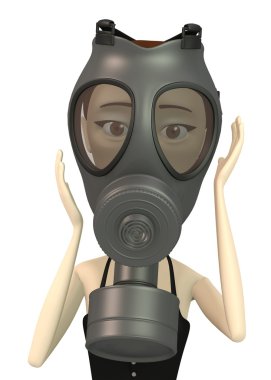 gaz maskesi ile çizgi film karakteri 3D render