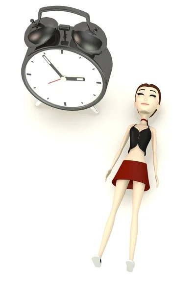 3d renderizado de personaje de dibujos animados con despertador —  Fotos de Stock