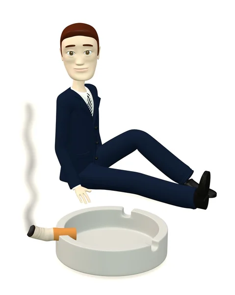 3D vykreslení kreslené postavičky s popelníkem a cigaret — Stock fotografie