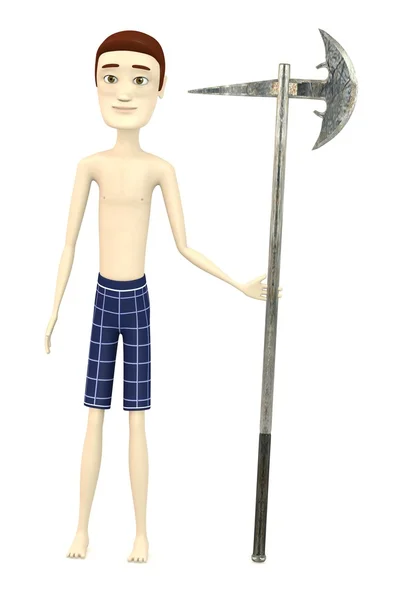 3d render of cartoon character with axe — Stock Photo, Image