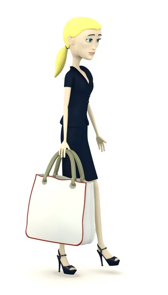 3d render of cartoon character with shopping bag — Stock Photo, Image