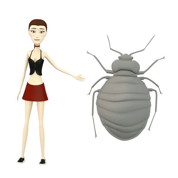 3d render of cartoon character with bedbug — Stock Photo, Image