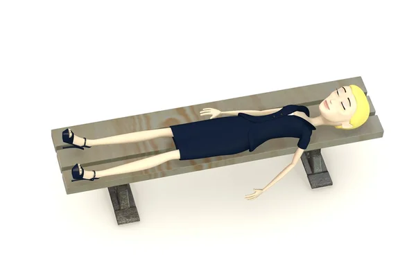 3D renderowania postać z kreskówek na ławce w parku — Zdjęcie stockowe