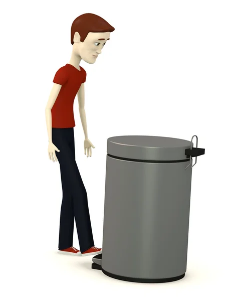 3D-Darstellung der Cartoon-Figur mit Abfalleimer — Stockfoto
