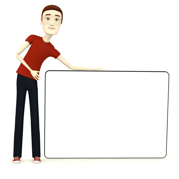 3d render of cartoon male in casual clothes with empty board — Stock Photo, Image