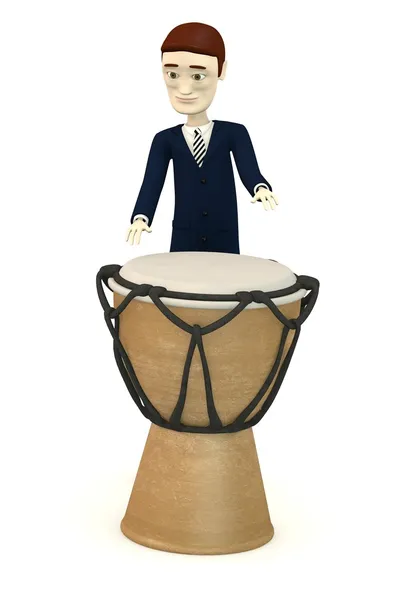 3d render of cartoon businessman drumming — Stock Photo, Image