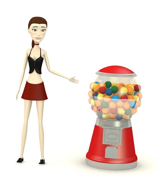 3d render of cartoon character with bubblegum machine — Stock Photo, Image