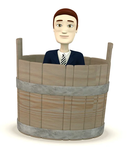 3d render of cartoon character in bucket — Stock Photo, Image