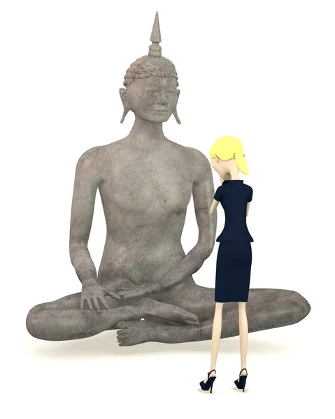 Buddha ile çizgi film karakteri 3D render — Stok fotoğraf