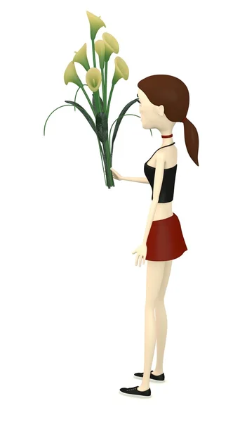 3d render of cartoon character with cala lilly — Stock Photo, Image