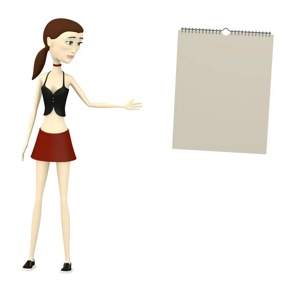 3d renderizado de personaje de dibujos animados con calendario —  Fotos de Stock