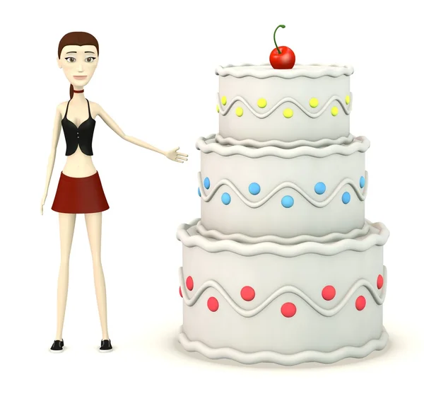 3d render of cartoon character with cake — Stock Photo, Image