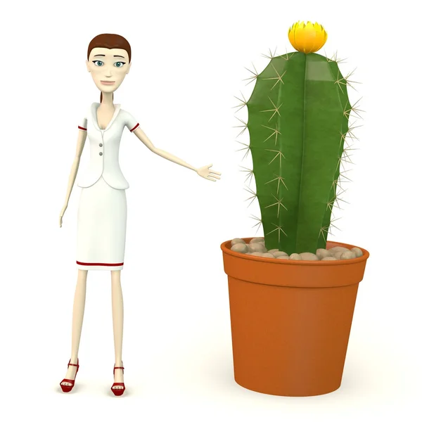 3D визуализация персонажа мультфильма с кактусом — стоковое фото