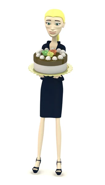 3d render of cartoon character with cake — Stock Photo, Image