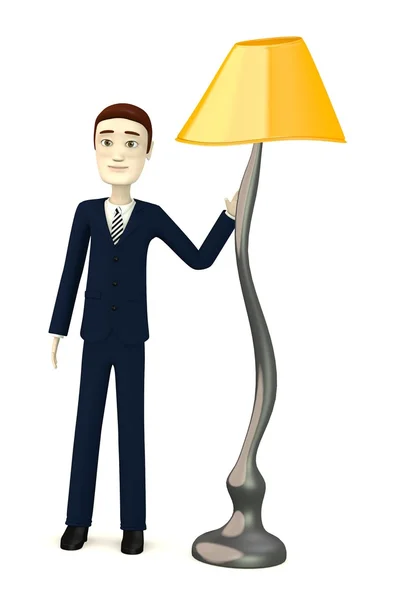 3D визуализация персонажа мультфильма с лампой — стоковое фото