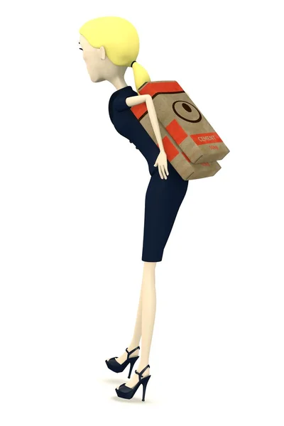 3d renderizado de personaje de dibujos animados con bolsa de cemento — Foto de Stock